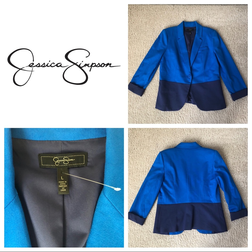 NWOT Jessica Simpson Blue Color Block Blazer Sz L